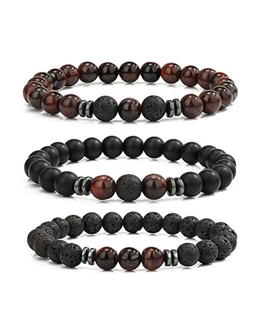 MengPa Mens Beaded Bracelets Matte Lava Rock Volcanic Stone Beads for Women Stretch Bracelet Fashion Jewelry