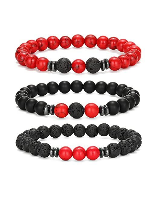 MengPa Mens Beaded Bracelets Matte Lava Rock Volcanic Stone Beads for Women Stretch Bracelet Fashion Jewelry