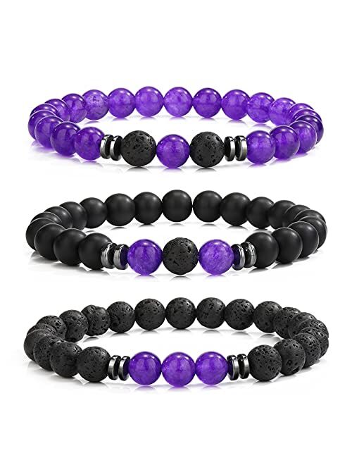 MengPa Mens Beaded Bracelets Matte Lava Rock Volcanic Stone Beads for Women Stretch Bracelet Fashion Jewelry