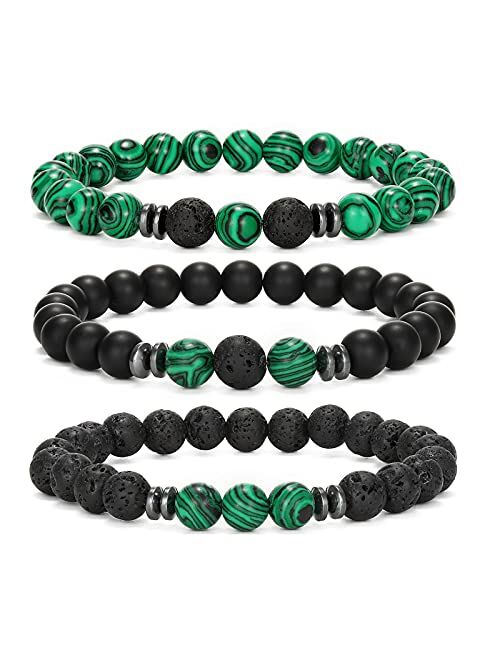 MengPa Mens Beaded Bracelets Matte Lava Rock Volcanic Stone Beads for Women Stretch Bracelet Fashion Jewelry