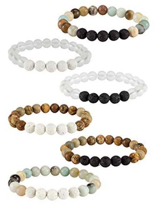 Apipi 6 Pcs Lava Stone Bead Bracelet, Natural Gemstone Stretchy Bracelets- Aromatherapy Essential Oil Diffuser Healing Chakras Agate Crystal Elastic Lucky Bracelets Chris