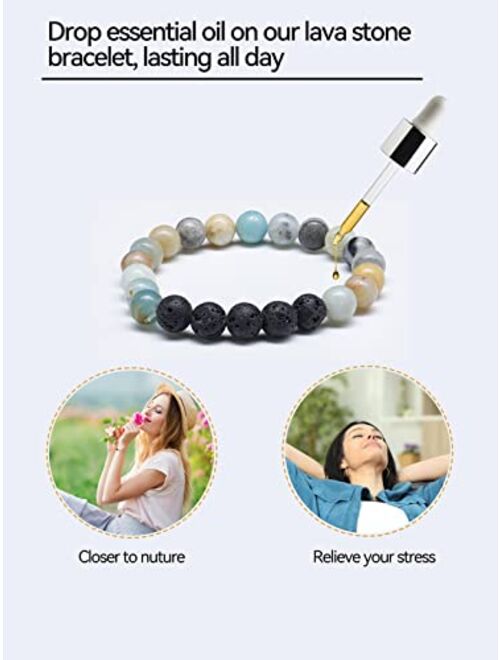 Apipi 6 Pcs Lava Stone Bead Bracelet, Natural Gemstone Stretchy Bracelets- Aromatherapy Essential Oil Diffuser Healing Chakras Agate Crystal Elastic Lucky Bracelets Chris