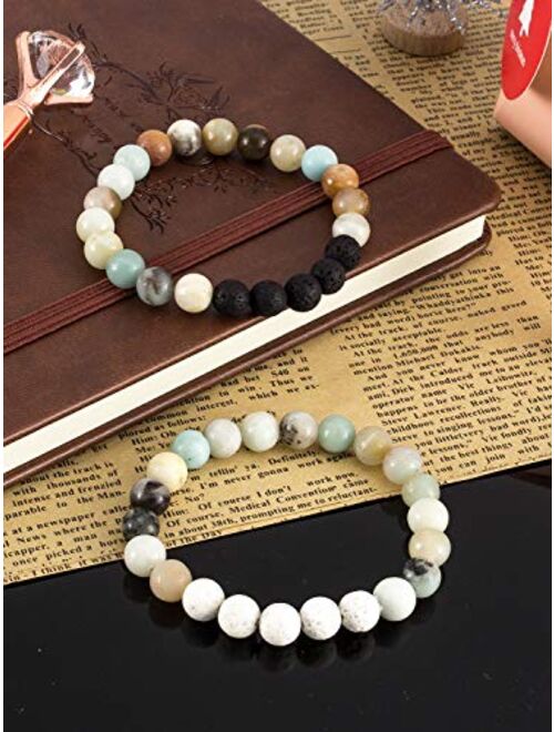 Apipi 6 Pcs Lava Stone Bead Bracelet, Natural Gemstone Stretchy Bracelets- Aromatherapy Essential Oil Diffuser Healing Chakras Agate Crystal Elastic Lucky Bracelets Chris