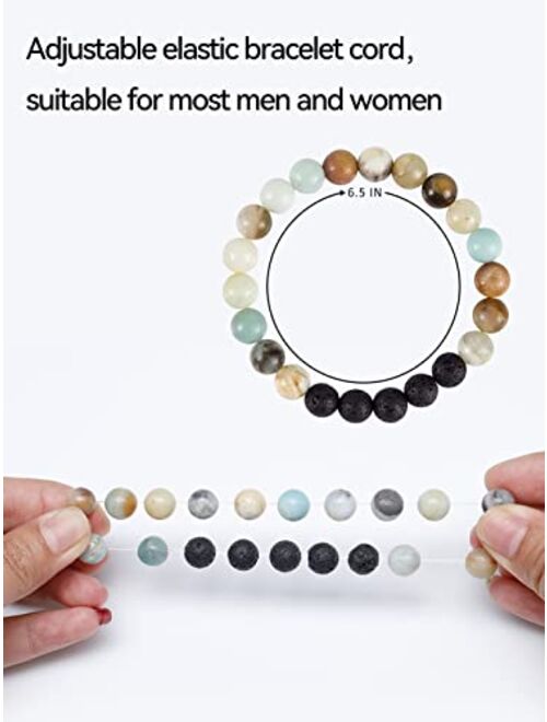 Apipi 6 Pcs Lava Stone Bead Bracelet, Natural Gemstone Stretchy Bracelets- Aromatherapy Essential Oil Diffuser Healing Chakras Agate Crystal Elastic Lucky Bracelets Chris