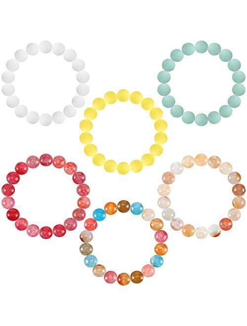 Apipi 6 Pcs Lava Stone Bead Bracelet, Natural Gemstone Stretchy Bracelets- Aromatherapy Essential Oil Diffuser Healing Chakras Agate Crystal Elastic Lucky Bracelets Chris