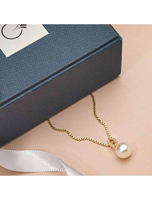 Peora Freshwater Cultured White Pearl Pendant in 14K Yellow Gold, Round Shape, 8mm Minimalist Solitaire