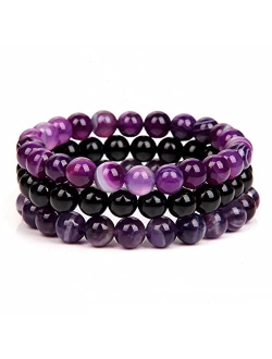 SONNYX 3Pcs 8mm Semi-Precious Gemstones Beaded Bracelets for Women Men Healing Crystal Stone Bracelet Stretch Round Beaded Elastic Bracelets Unisex Jewelry Gifts