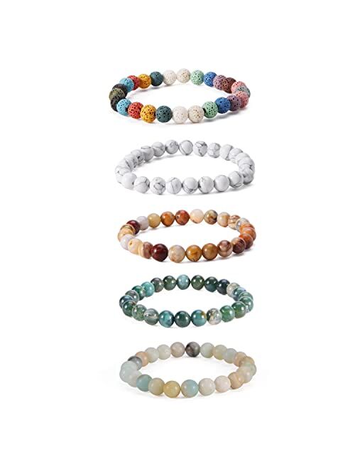 Jardme Natural 8mm Gorgeous Semi-Precious Gemstones Healing Crystal Stretch Beaded Bracelet Unisex