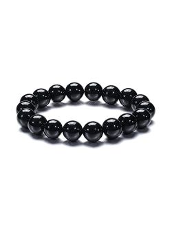 VIVISWAN Natural 10-12mm Gorgeous Semi-Precious Gemstones Healing Crystal Stretch Elastic Beaded Bracelet Unisex Yoga Meditation Relax Anxiety Bangle for Womens Mens