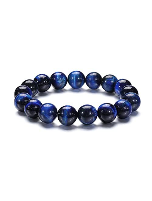 VIVISWAN Natural 10-12mm Gorgeous Semi-Precious Gemstones Healing Crystal Stretch Elastic Beaded Bracelet Unisex Yoga Meditation Relax Anxiety Bangle for Womens Mens