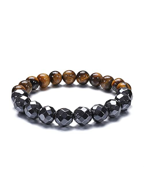 VIVISWAN Natural 10-12mm Gorgeous Semi-Precious Gemstones Healing Crystal Stretch Elastic Beaded Bracelet Unisex Yoga Meditation Relax Anxiety Bangle for Womens Mens