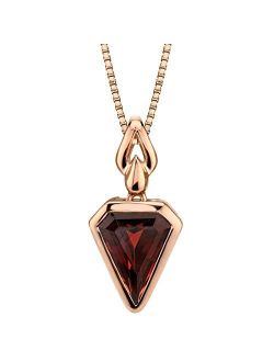 Garnet Pendant for Women 14K Rose Gold, 3.25 Carats Chevron Cut, Natural Gemstone, with 18 inch Rose-tone Chain