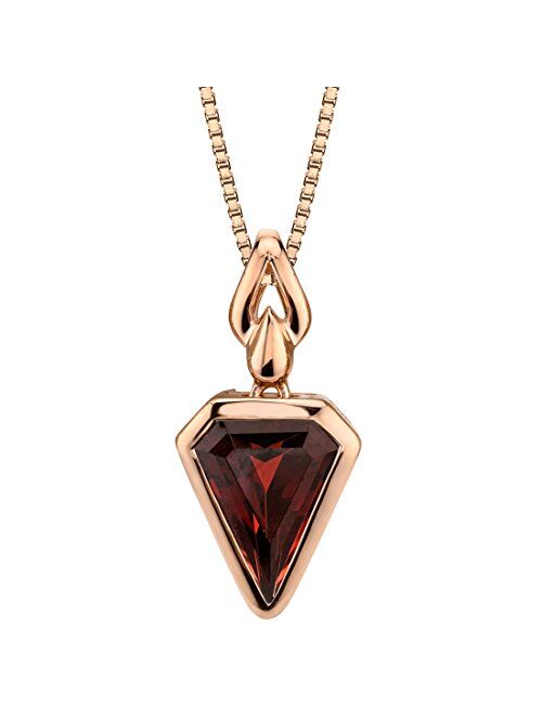 Peora Garnet Pendant for Women 14K Rose Gold, 3.25 Carats Chevron Cut, Natural Gemstone, with 18 inch Rose-tone Chain