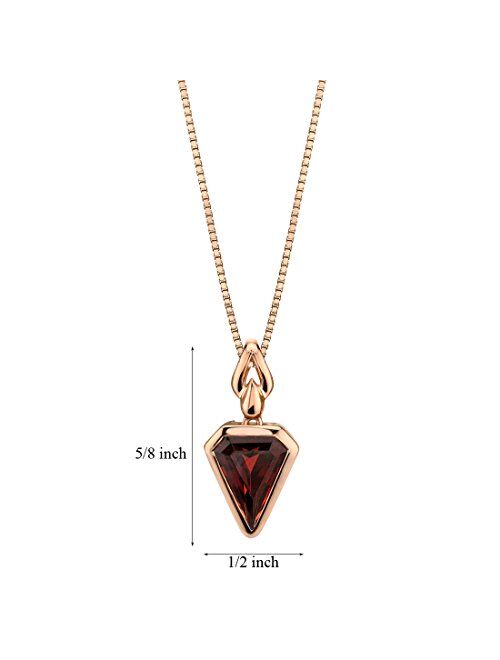 Peora Garnet Pendant for Women 14K Rose Gold, 3.25 Carats Chevron Cut, Natural Gemstone, with 18 inch Rose-tone Chain