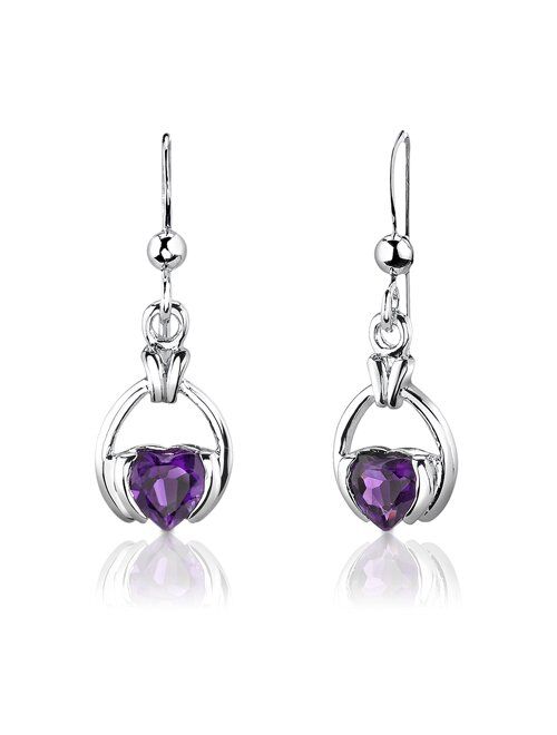 Peora Amethyst Pendant Earrings Necklace Sterling Silver Simple Heart Shape 1.75 Carats