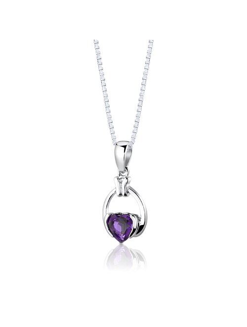 Peora Amethyst Pendant Earrings Necklace Sterling Silver Simple Heart Shape 1.75 Carats