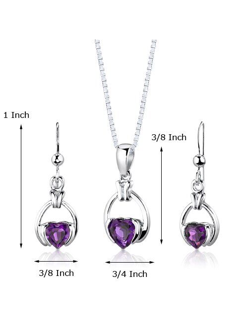 Peora Amethyst Pendant Earrings Necklace Sterling Silver Simple Heart Shape 1.75 Carats