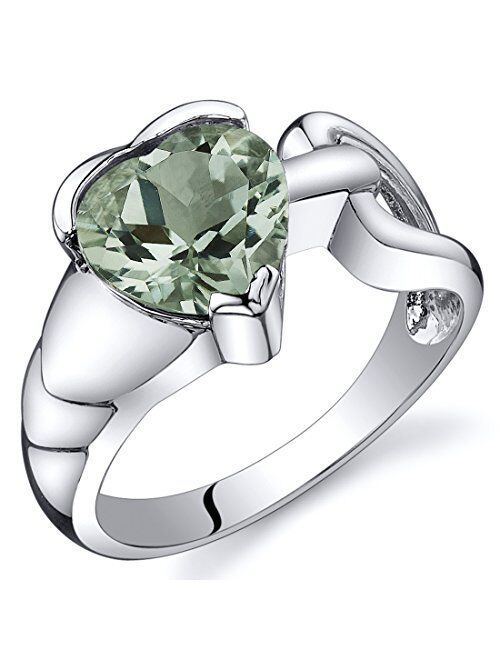 Peora Green Amethyst Heart Ring in Sterling Silver, Love Knot Solitaire Design, 1.50 Carats, Comfort Fit, Sizes 5 to 9