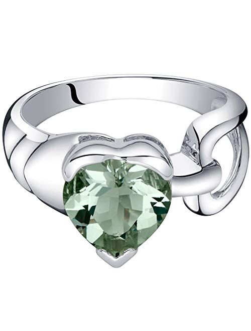 Peora Green Amethyst Heart Ring in Sterling Silver, Love Knot Solitaire Design, 1.50 Carats, Comfort Fit, Sizes 5 to 9