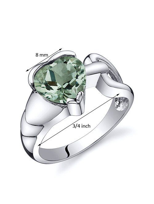 Peora Green Amethyst Heart Ring in Sterling Silver, Love Knot Solitaire Design, 1.50 Carats, Comfort Fit, Sizes 5 to 9