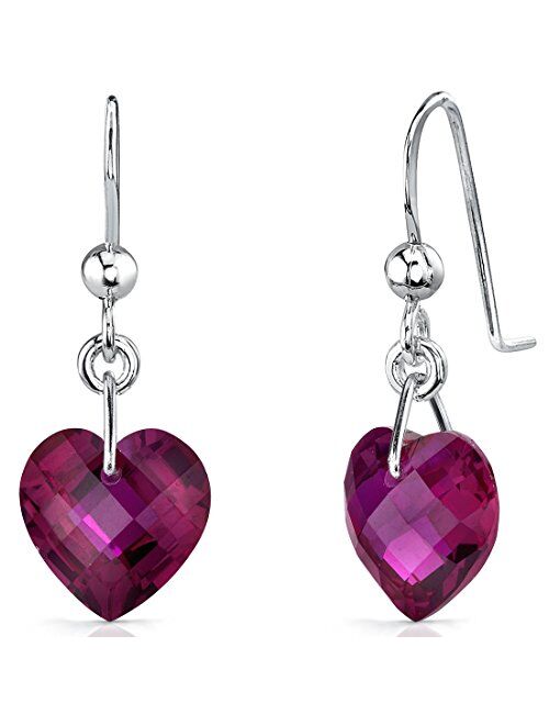 Peora Created Ruby Heart Earrings for Women 925 Sterling Silver, 9.50 Carats total 10mm, Dangle Drop Fishhook