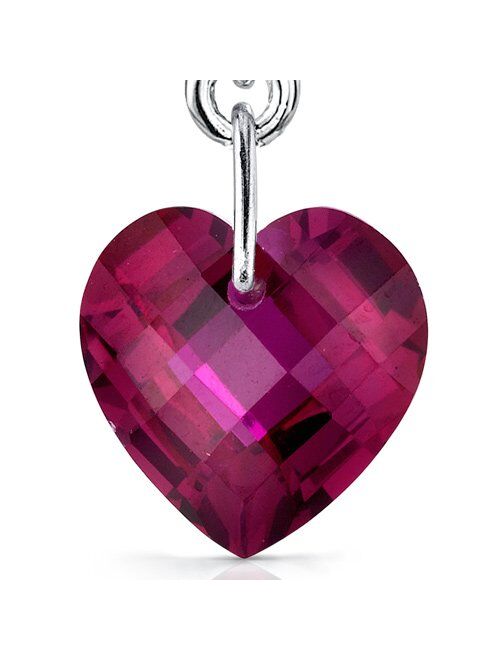 Peora Created Ruby Heart Earrings for Women 925 Sterling Silver, 9.50 Carats total 10mm, Dangle Drop Fishhook