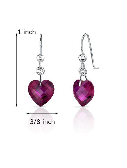 Peora Created Ruby Heart Earrings for Women 925 Sterling Silver, 9.50 Carats total 10mm, Dangle Drop Fishhook