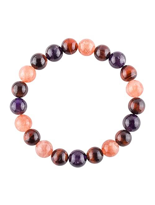 Odrilliongems Love Bracelet - Red Garnet Gemstone Bracelet Handmade Stretchable Unisex Elastic Bracelet Genuine Round Beaded 10mm Jewelry - Chakra Healing Crystals - Bala