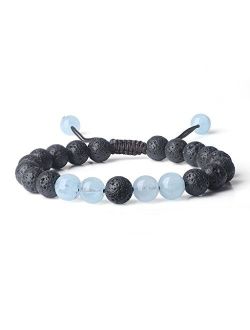 AMORWING Semi Precious Gems Lava Aquamarine Stones Mala Bracelet