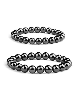 Owizjade Real Aquamarine Bracelets for Women Men 8MM & 10MM, 2 PCS Beaded Stretch Bracelets for Meditation | Balance Emotion | Love & Peace | Birthstone of March Pisces |