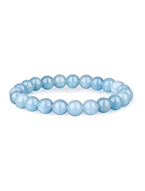 Crystal Vibe 8mm Beads Aquamarine Bracelet for Women Men - Real Aquamarine Crystal Healing Stone Bracelet for Calming Energy and Wisdom