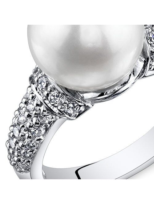 Peora Dazzling Freshwater Cultured White Pearl Ring (8.5-9mm) Sterling Silver CZ Accent Sizes 5 to 9