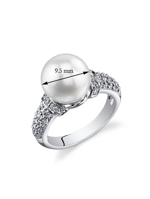 Peora Dazzling Freshwater Cultured White Pearl Ring (8.5-9mm) Sterling Silver CZ Accent Sizes 5 to 9