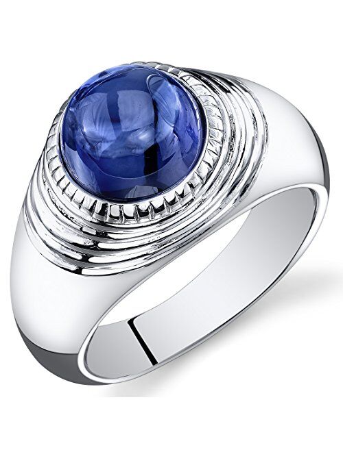 Peora Mens 6.50 Carats Created Sapphire Ring Sterling Silver Rhodium Nickel Finish Sizes 8 to 13