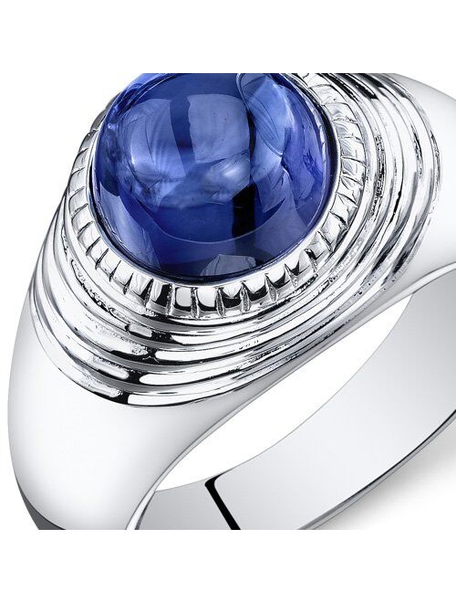 Peora Mens 6.50 Carats Created Sapphire Ring Sterling Silver Rhodium Nickel Finish Sizes 8 to 13