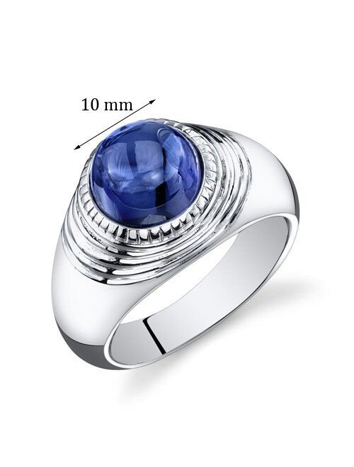 Peora Mens 6.50 Carats Created Sapphire Ring Sterling Silver Rhodium Nickel Finish Sizes 8 to 13