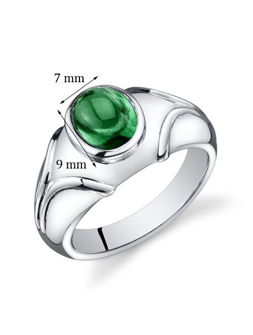 Peora Mens Simulated Emerald Ring Cabochon 2.50 Carats Sterling Silver Sizes 8 To 13