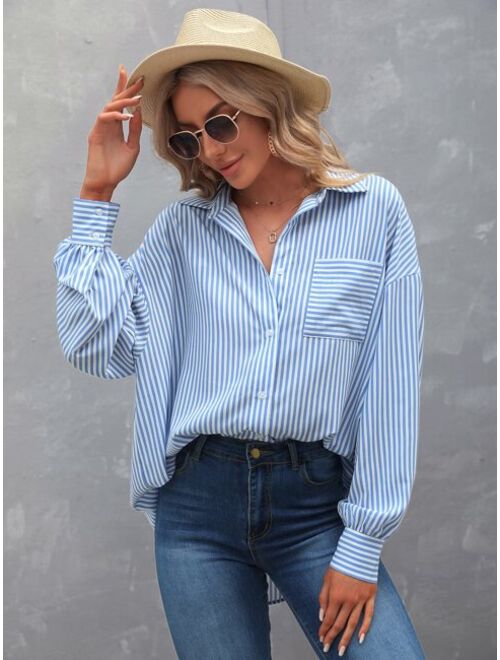 EMERY ROSE Striped Patched Pocket Drop Shoulder Shirt