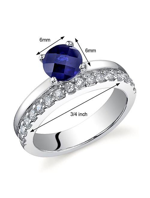 Peora Created Blue Sapphire Ring in Sterling Silver, Illusion Tandem Design, Round Shape Solitaire, 6mm, 1.25 Carats, Comfort Fit, Sizes 5 to 9