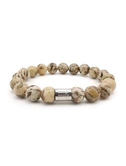 Morchic 10mm Natural Stone Mens Stretch Bracelet, Genuine Energy Semi Precious Gemstone Beads Classic Simple Design Birthday Gift 8 Inch