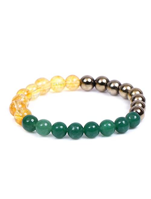 REBUY Citrine,Green Aventurine & Pyrite Stone Bracelet, Natural Crystal Healing Bracelet Gemstone Jewelry Beaded Stone Bracelet for Men & Women