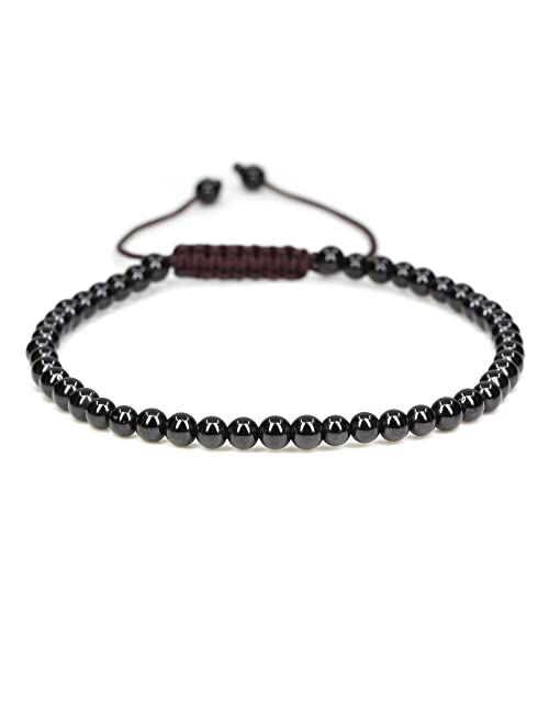 Keleny Natural Gemtone 4mm Round Beads Crystal Adjustable Braided Macrame Tassels Bracelets Unisex