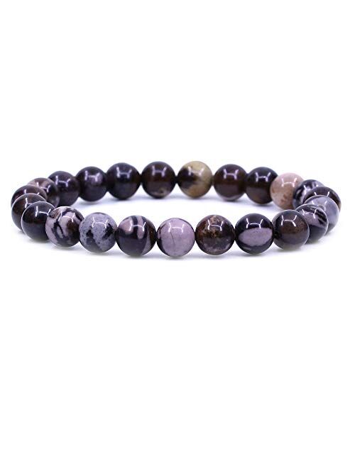 Keleny Gem Semi Precious Gemstones 8mm Natural Quartzite Stone Round Beads Rock Crystal Jasper Stretch Bracelet 7 Inch Unisex