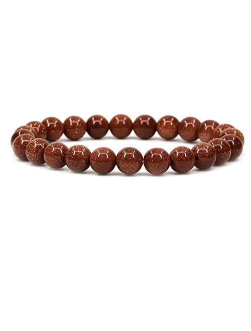 Keleny Gem Semi Precious Gemstones 8mm Natural Quartzite Stone Round Beads Rock Crystal Jasper Stretch Bracelet 7 Inch Unisex