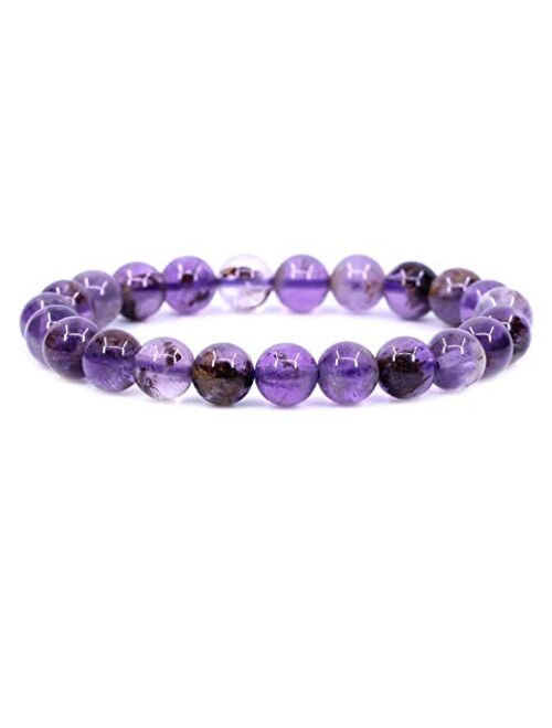 Keleny Gem Semi Precious Gemstones 8mm Natural Quartzite Stone Round Beads Rock Crystal Jasper Stretch Bracelet 7 Inch Unisex