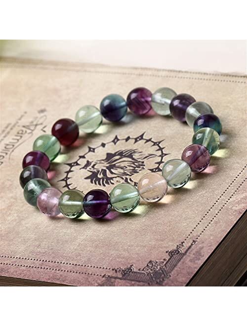 DFUF Natural Rainbow Color Fluorite Quartz Crystal Stone Bead Bracelet 8mm-12mm Suitable for Furniture Decoration (Color : 12MM)