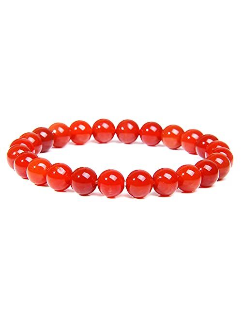 INENIMARTJ 6mm Natural Carnelian Crystal Bracelet for Women,Red Agate Gemstone Beaded Bracelet Stretchy Chakra Red Gems Stones Healing Crystal Energy Quartz Jewelry