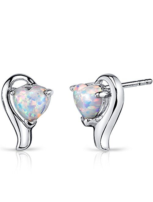 Peora Created White Fire Opal Angel Wing Heart Earrings for Women 925 Sterling Silver, 1.25 Carats total, Friction Backs