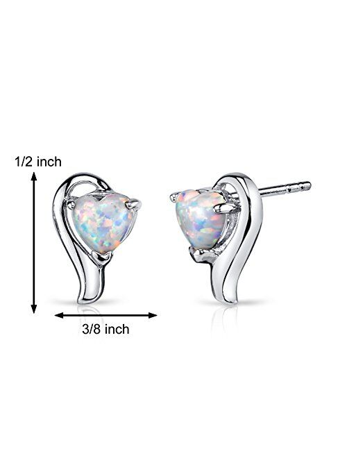 Peora Created White Fire Opal Angel Wing Heart Earrings for Women 925 Sterling Silver, 1.25 Carats total, Friction Backs