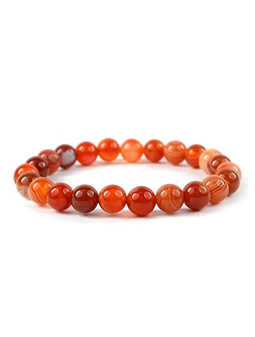 Crystu Natural Carnelian Bracelet Crystal Stone 8mm Beads Bracelet Round Shape (Color : Red/Orange)